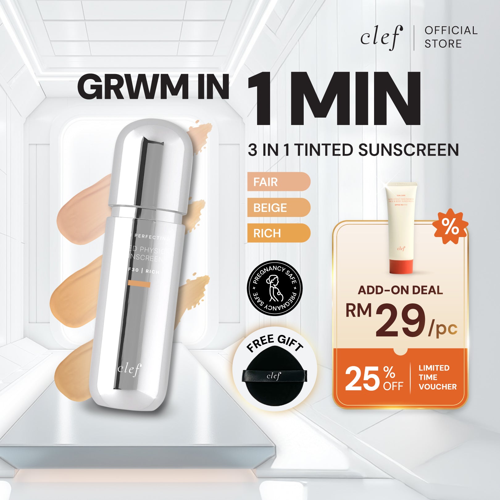 CLEF Skin Perfecting Tinted Physical Sunscreen