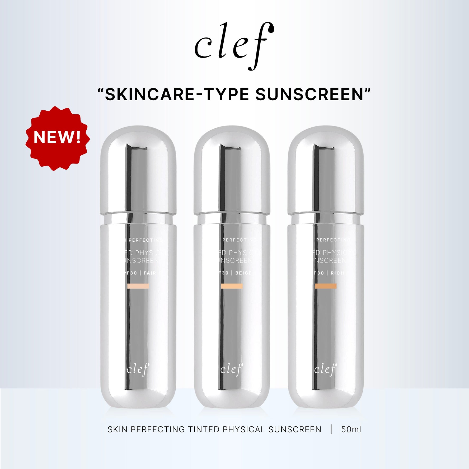 MYBEAUTY EXPO - CLEF Skin Perfecting Tinted Physical Sunscreen (50ml) -  Fair/Beige/Rich + FREE Makeup Puff